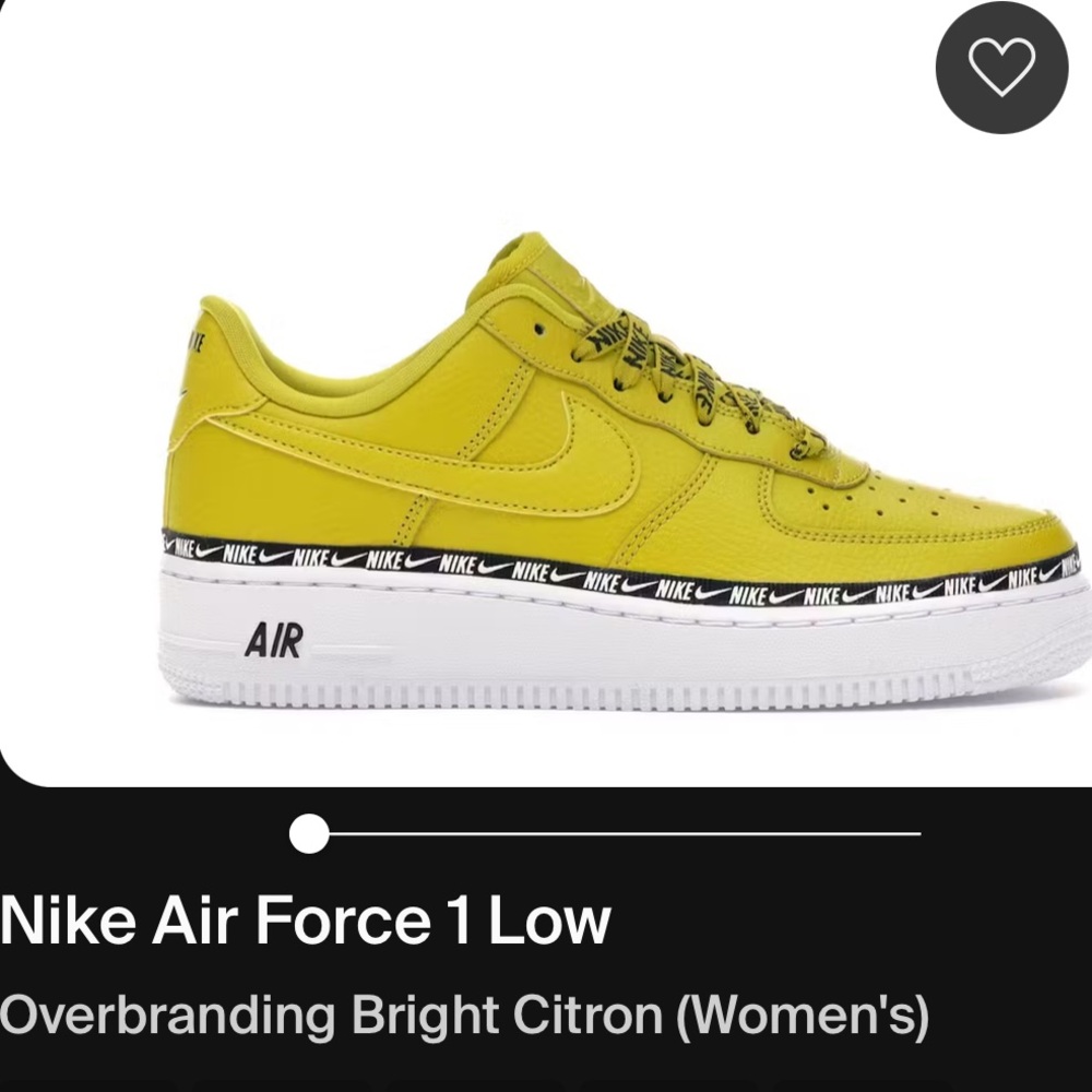 Nike Bright Citron Overbranded Low Top AF-1, Logo Laces, Women, 39/8